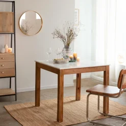 Made in Meubles Table À Manger<Table à manger carrée en bois d'acacia et marbre Arthuro