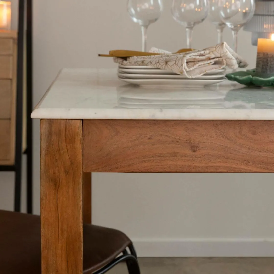 Made in Meubles Table À Manger<Table à manger carrée en bois d'acacia et marbre Arthuro