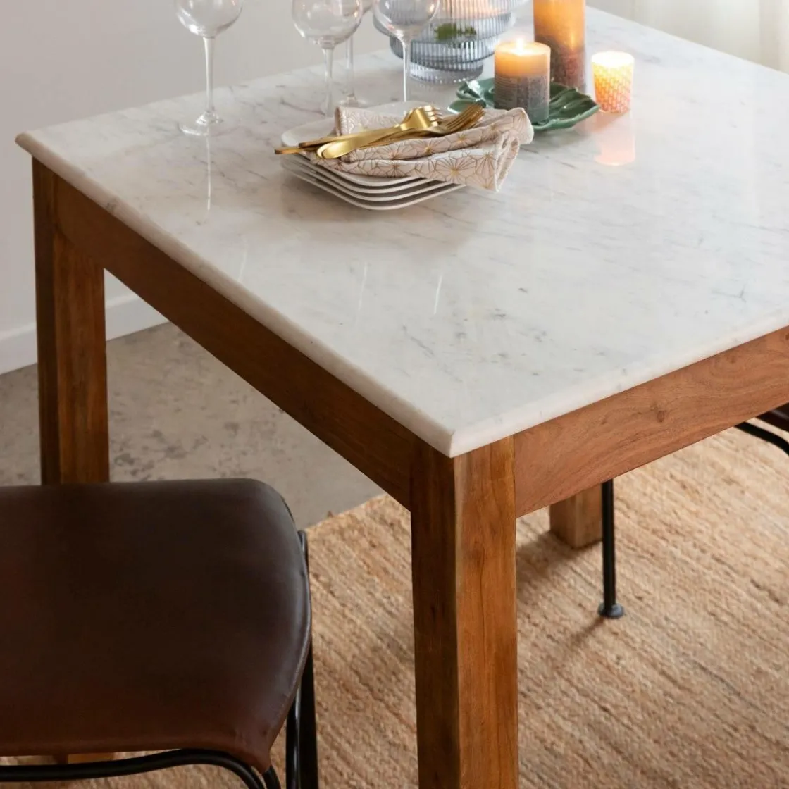 Made in Meubles Table À Manger<Table à manger carrée en bois d'acacia et marbre Arthuro