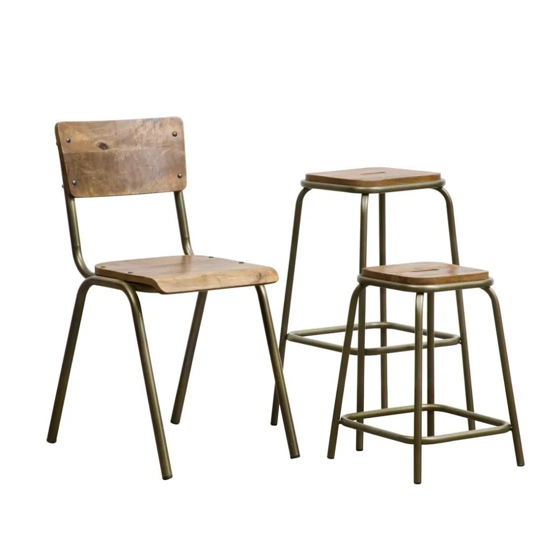 Made in Meubles Tabouret<Tabouret écolier métal et bois petit modèle Marcus