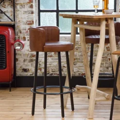 Made in Meubles Tabouret De Bar<Tabouret de bar en cuir et métal Tiago