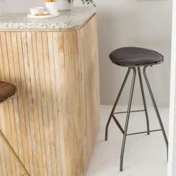 Made in Meubles Tabouret De Bar<Tabouret de bar en cuir gris et métal Lya