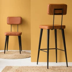 Made in Meubles Tabouret De Bar<Tabouret de bar en cuir marron et métal noir Victoire