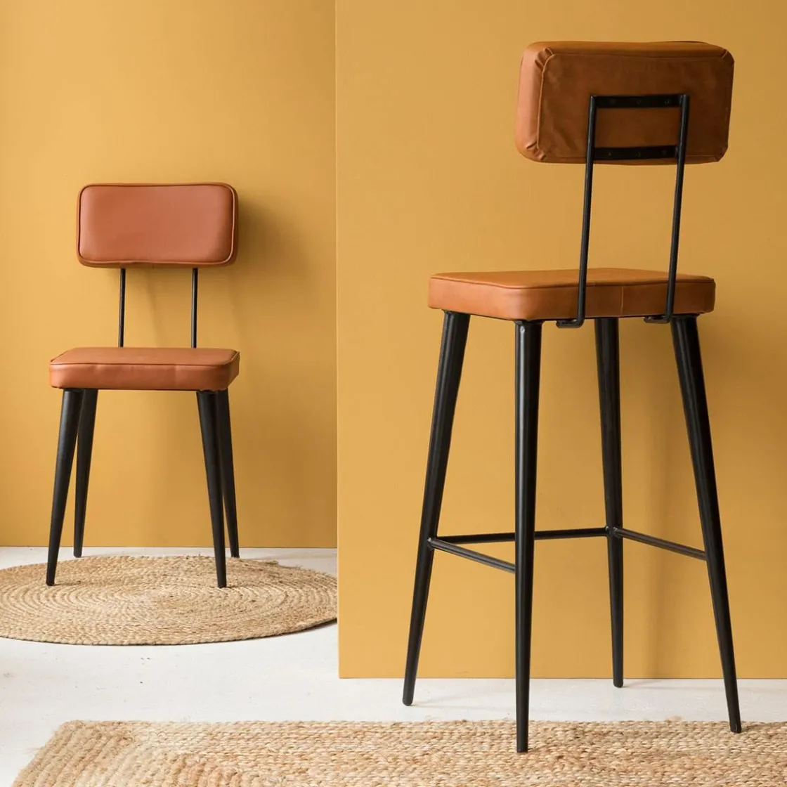 Made in Meubles Tabouret De Bar<Tabouret de bar en cuir marron et métal noir Victoire