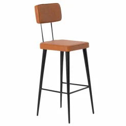 Made in Meubles Tabouret De Bar<Tabouret de bar en cuir marron et métal noir Victoire