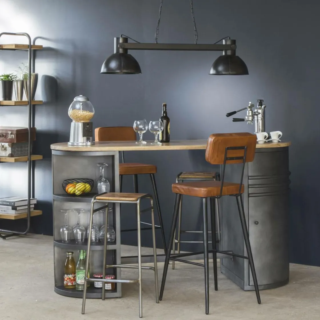 Made in Meubles Tabouret De Bar<Tabouret de bar en cuir marron et métal noir Victoire