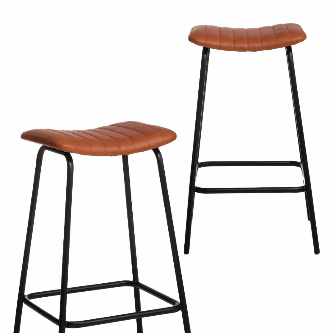 Made in Meubles Tabouret De Bar<Tabouret de bar en cuir marron et métal Alexandre (lot de 2)