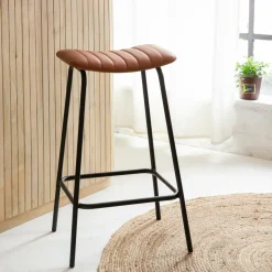 Made in Meubles Tabouret De Bar<Tabouret de bar en cuir marron et métal Alexandre (lot de 2)