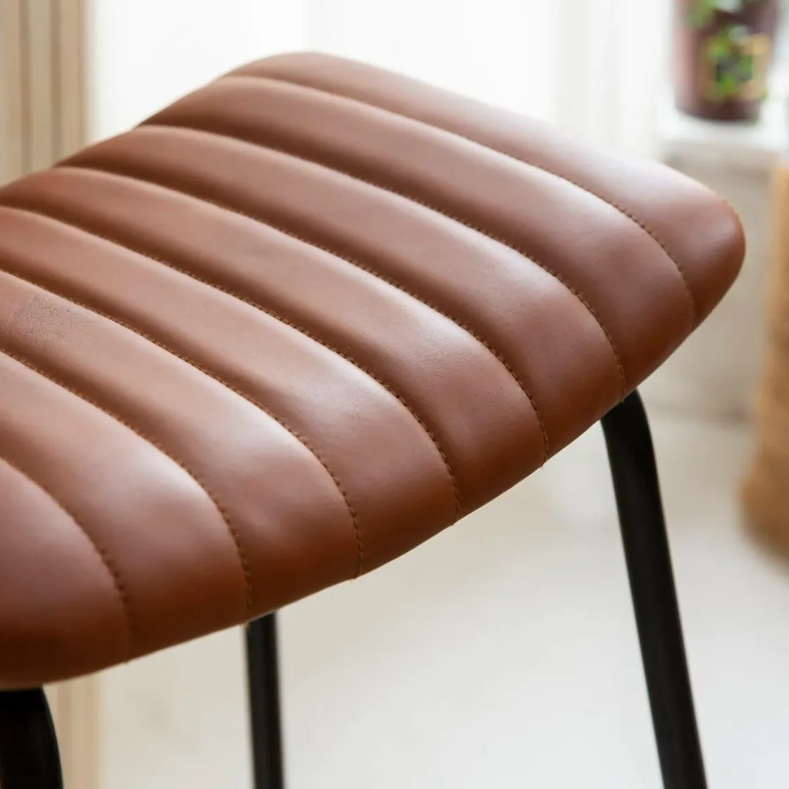 Made in Meubles Tabouret De Bar<Tabouret de bar en cuir marron et métal Alexandre (lot de 2)