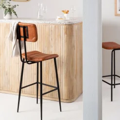 Made in Meubles Tabouret De Bar<Tabouret de bar en cuir marron Carl