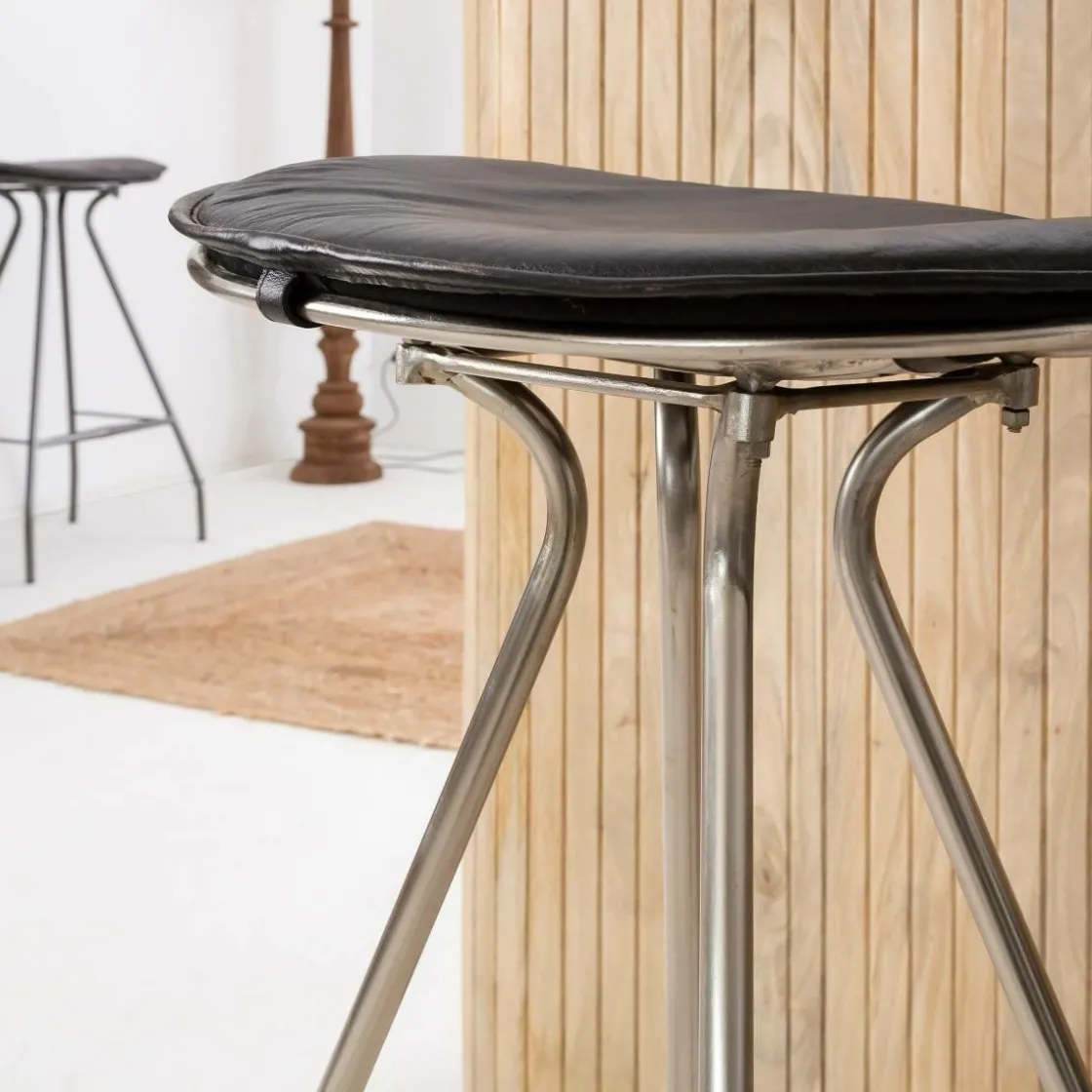 Made in Meubles Tabouret De Bar<Tabouret de bar en cuir noir et métal Lya