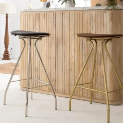 Made in Meubles Tabouret De Bar<Tabouret de bar en cuir noir et métal Lya