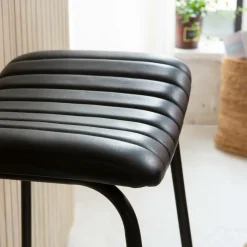 Made in Meubles Tabouret De Bar<Tabouret de bar en cuir noir et métal Alexandre (lot de 2)