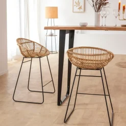 Made in Meubles Tabouret De Bar<Tabouret de bar rond en rotin et métal Calvi