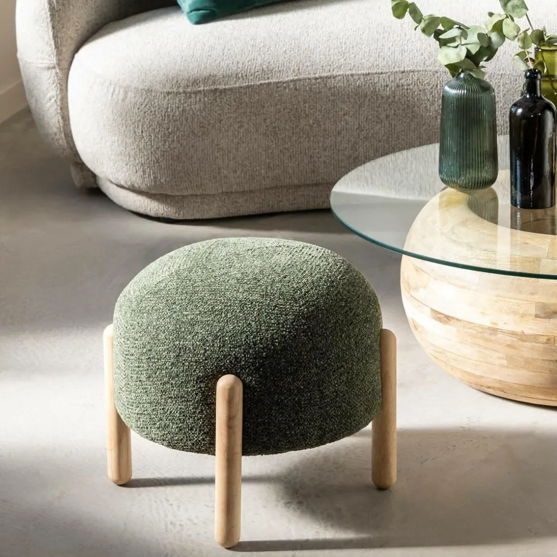 Made in Meubles Tabouret<Tabouret en tissu bouclette Nério