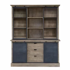 Made in Meubles Vaisselier<Vaisselier en bois de manguier brossé et métal gris Helsinki