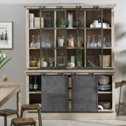 Made in Meubles Vaisselier<Vaisselier en bois de manguier brossé et métal gris Helsinki