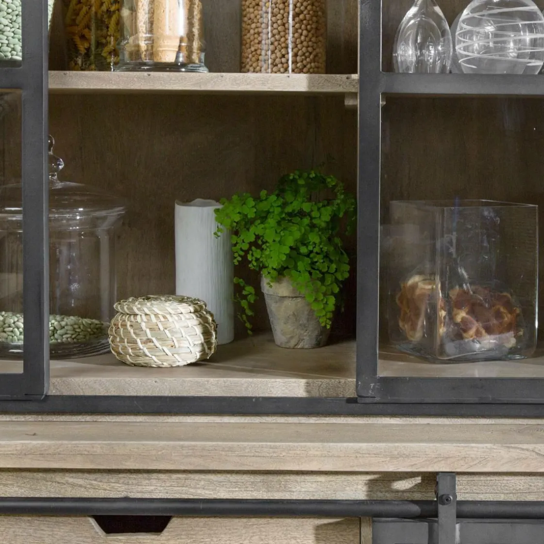 Made in Meubles Vaisselier<Vaisselier en bois de manguier brossé et métal gris Helsinki