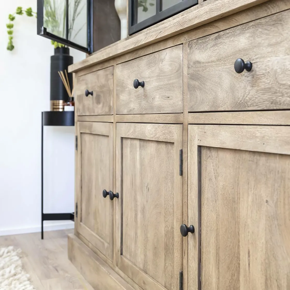 Made in Meubles Vaisselier<Vaisselier en bois de manguier brossée et métal noir Clotilde