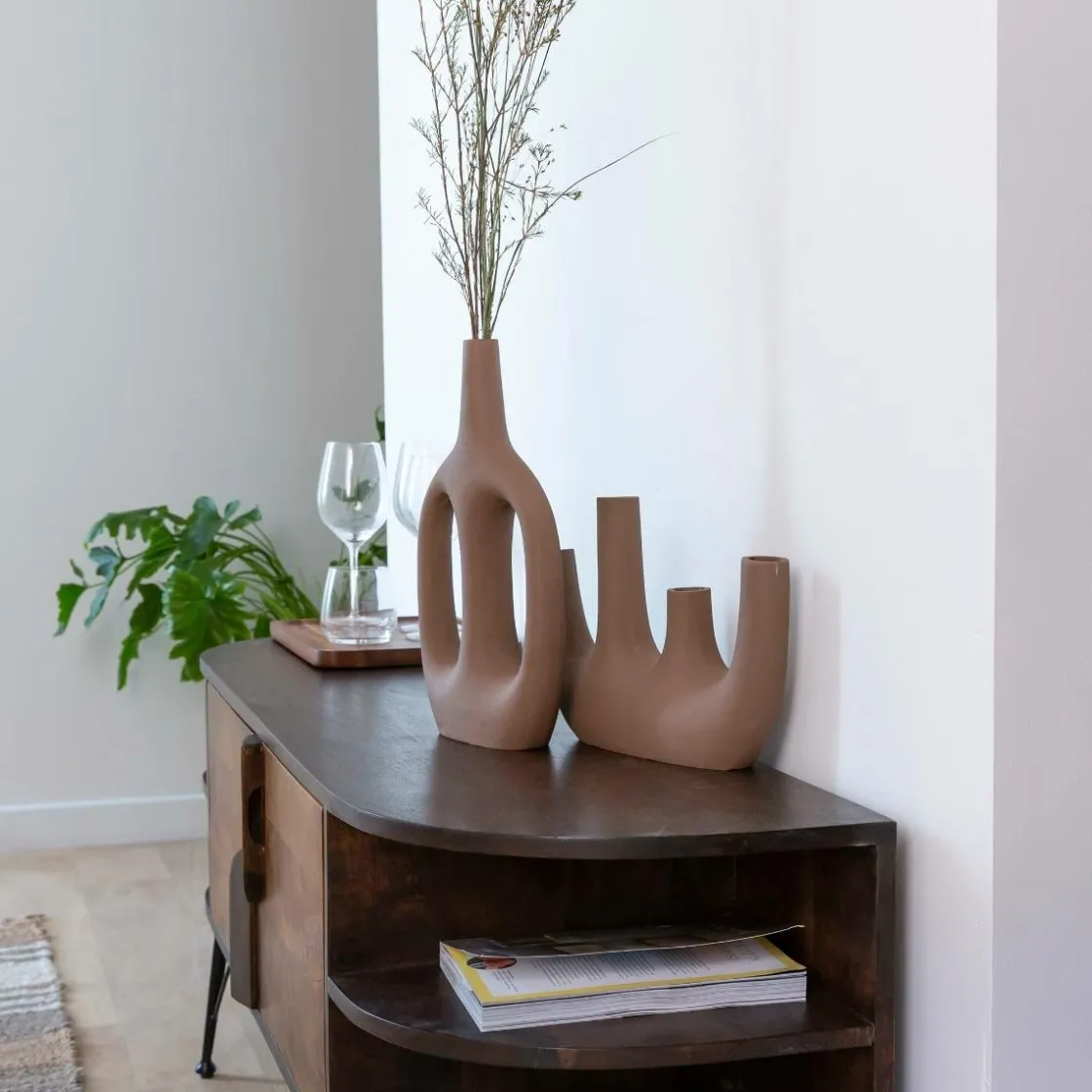 Made in Meubles Décoration<Vase marron 4 tiges en aluminium Dahlia