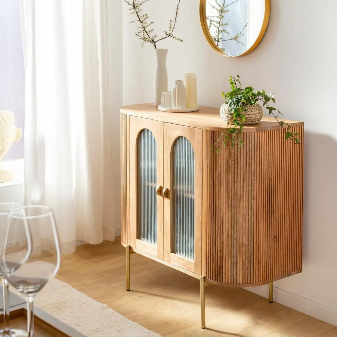 Made in Meubles Vitrine<Vitrine arrondie en bois de manguier Maria