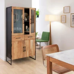Made in Meubles Vitrine<Vitrine en bois d'acacia et métal Bosco