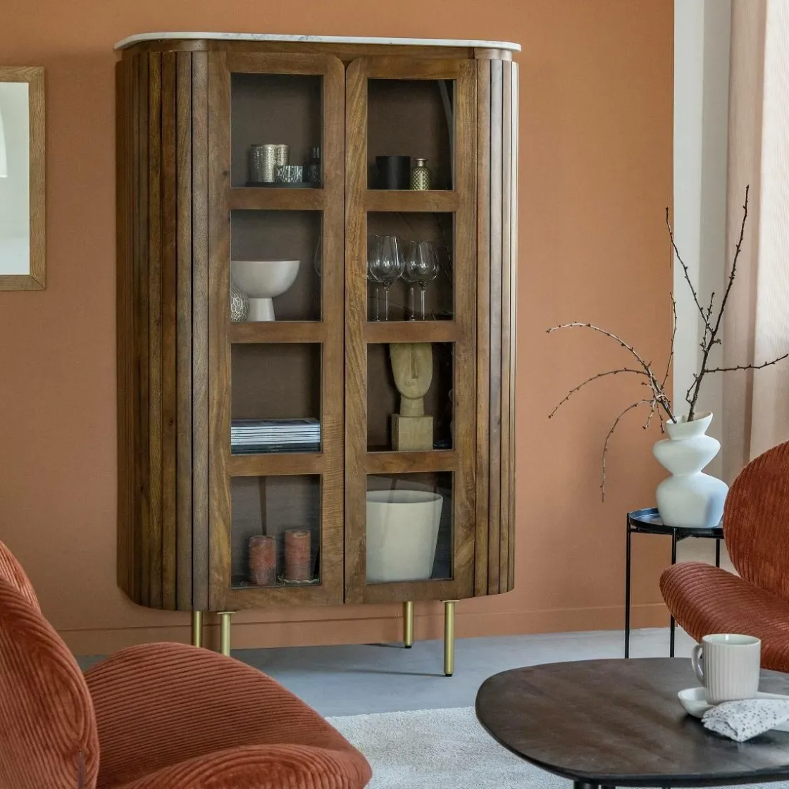 Made in Meubles Vitrine<Vitrine en bois de manguier et marbre Sienne
