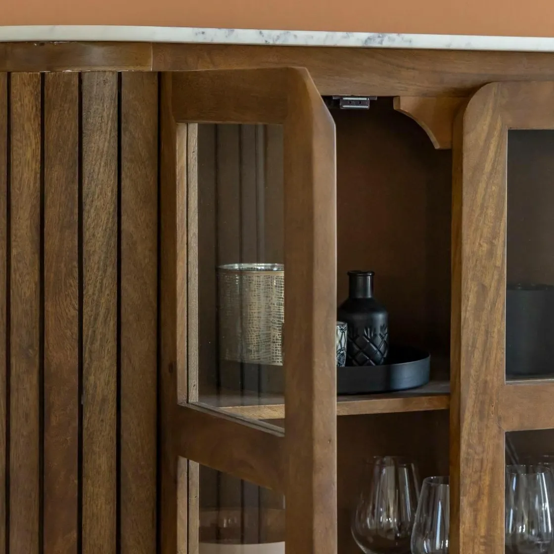 Made in Meubles Vitrine<Vitrine en bois de manguier et marbre Sienne