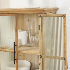 Made in Meubles Vaisselier|Vitrine<Vitrine en bois de sapin et verre strié 2 portes Nicole